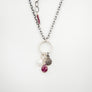 Red Teardrop Ruby with Diamond Charm and Pearl Necklace