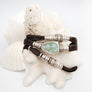 Sea Green Moss Aquamarine and Diamond Espresso Brown Leather Wrap