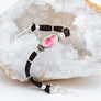 (New) Pink tourmaline and diamond leather bracelet
