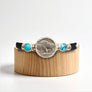 Buffalo Nickel and Turquoise Mens Ink Black Leather Bracelet