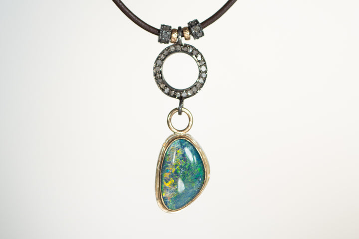 Boulder Opal and Pavé Diamond 14k Gold Necklace