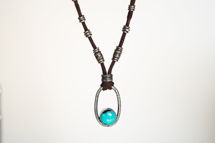 Turquoise and Pavé Diamond Leather Necklace