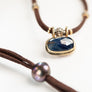 Blue Sapphire Necklace w/Pavé Diamond and 14k Gold