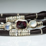 Dark Maroon Tourmaline and Moonstones Espresso Leather Wrap