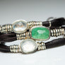 Bright Green Tourmaline and Moonstones Espresso Leather Wrap