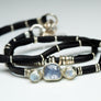 Tanzanite and Moonstone Ink Black Leather Wrap
