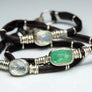 Bright Green Tourmaline and Moonstones Espresso Leather Wrap