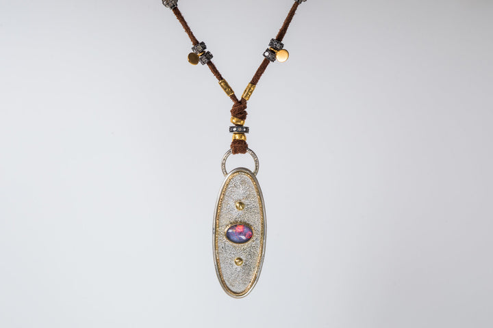 Opal and Pavé Diamond Leather Necklace
