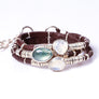 Blue Tourmaline with Moonstones Espresso Brown Leather Wrap