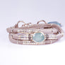Milky Blue Aquamarine and Diamond Pavé Light Grey Leather Wrap Bracelet