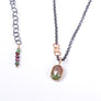 Watermelon Tourmaline with Gold and Sterling Silver Necklace