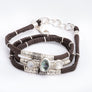Moss Aquamarine, Moonstone & Pavé Diamond Espresso Brown Leather Wrap