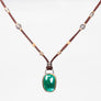 Green Onyx with Gold and Pavé Diamond Leather Necklace