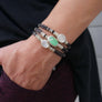 Bright Green Tourmaline and Moonstones Espresso Leather Wrap