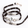 Moss Aquamarine, Moonstone & Pavé Diamond Espresso Brown Leather Wrap