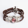 Pink Tourmaline, Moonstone & Pavé Diamond Chocolate Brown Leather Wrap