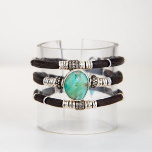 Turquoise and Diamond Espresso Brown Leather Wrap