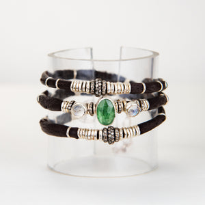 Green Kyanite and Diamond Espresso Brown Leather Wrap