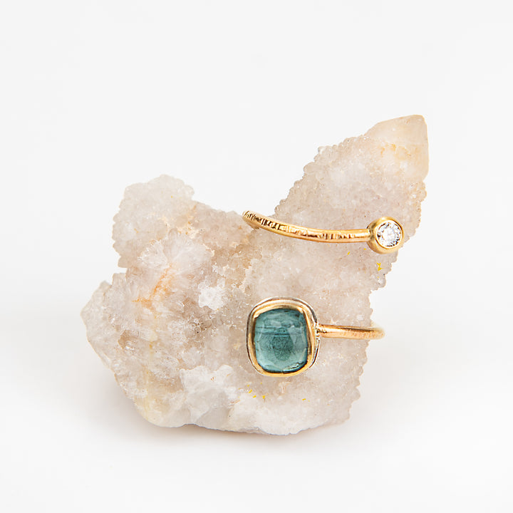 14k Gold Blue Tourmaline and Diamond Wrap Ring