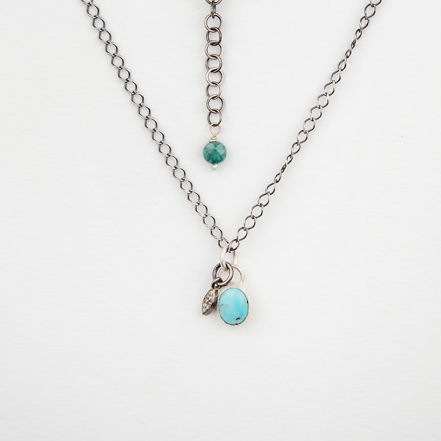 Small Oval Turquoise Drop with Diamond Charm