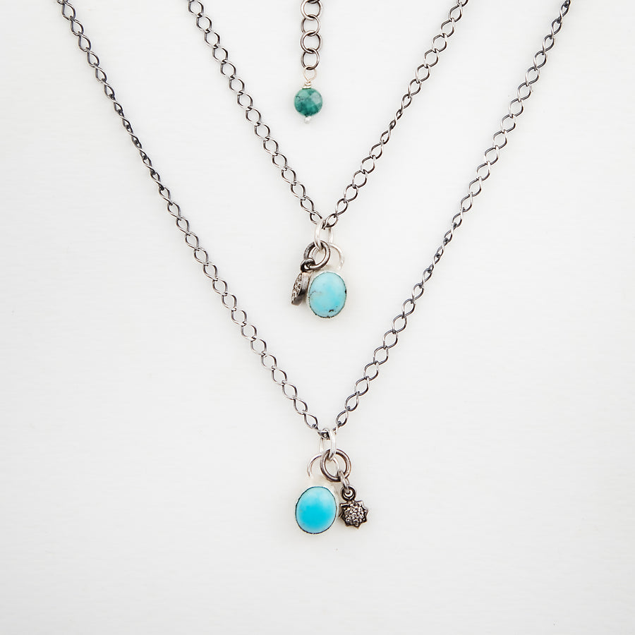 Small Oval Turquoise Drop with Diamond Charm