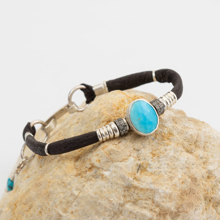 Turquoise and Diamond Leather Bracelet