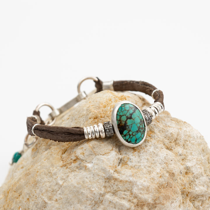 Turquoise and Diamond Leather Bracelet