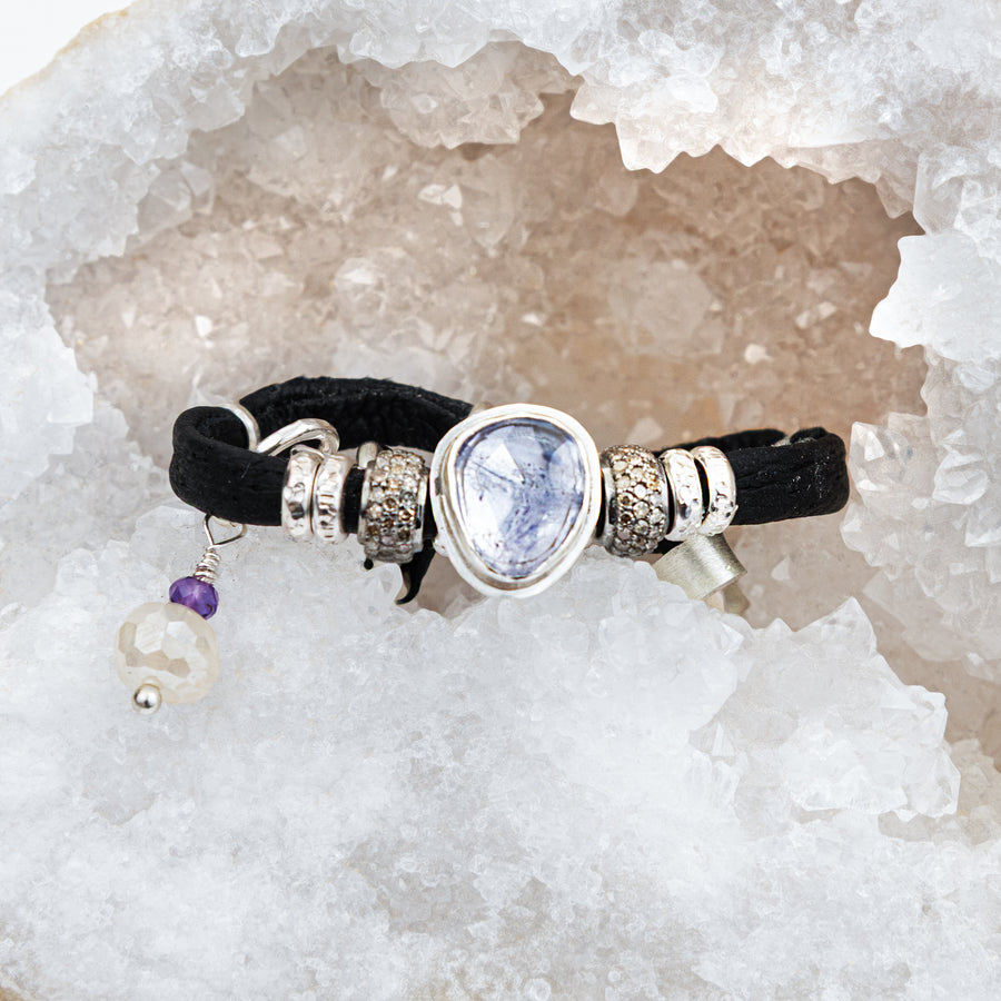 Tanzanite and Diamond Ink black leather Bracelet