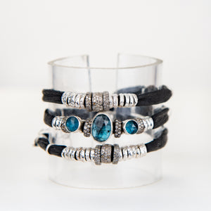 Blue Kyanite and Diamond on Ink Black Leather Wrap