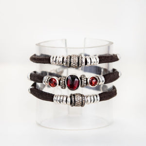 Rhodolite Garnet and Diamond Espresso Brown Leather Wrap