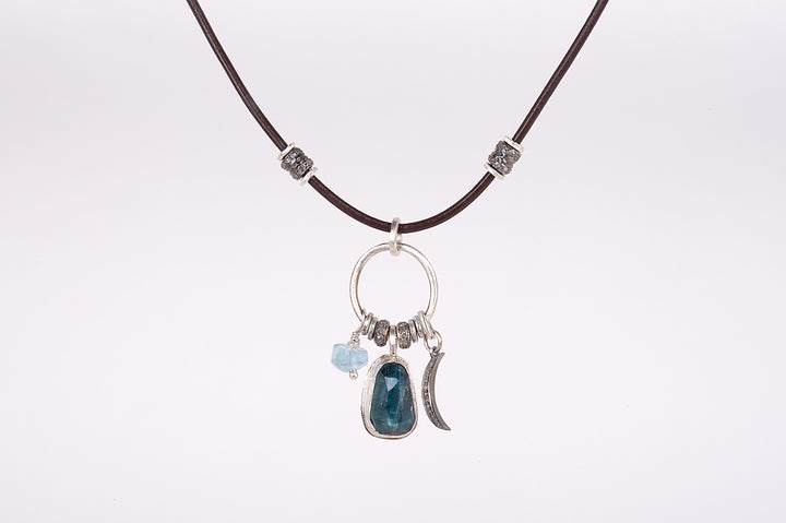 Blue Indicolite Tourmaline Solstice Leather Necklace