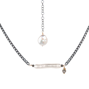 Pearl with Pavé Diamond Ball Necklace