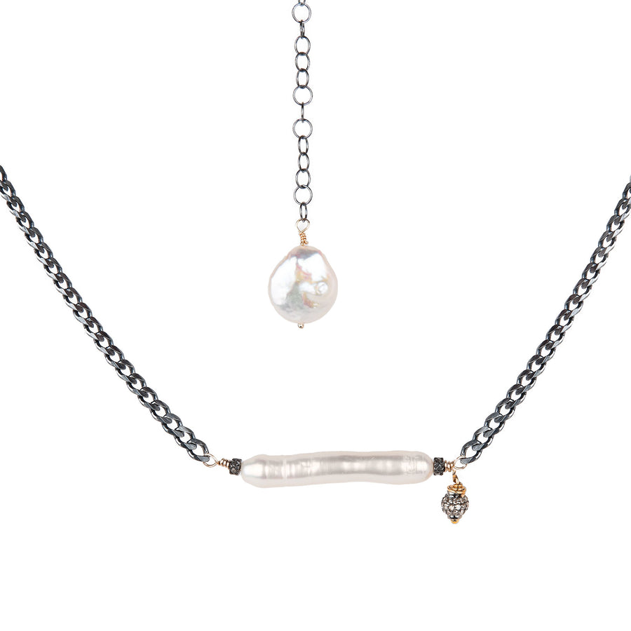 Pearl with Pavé Diamond Ball Necklace