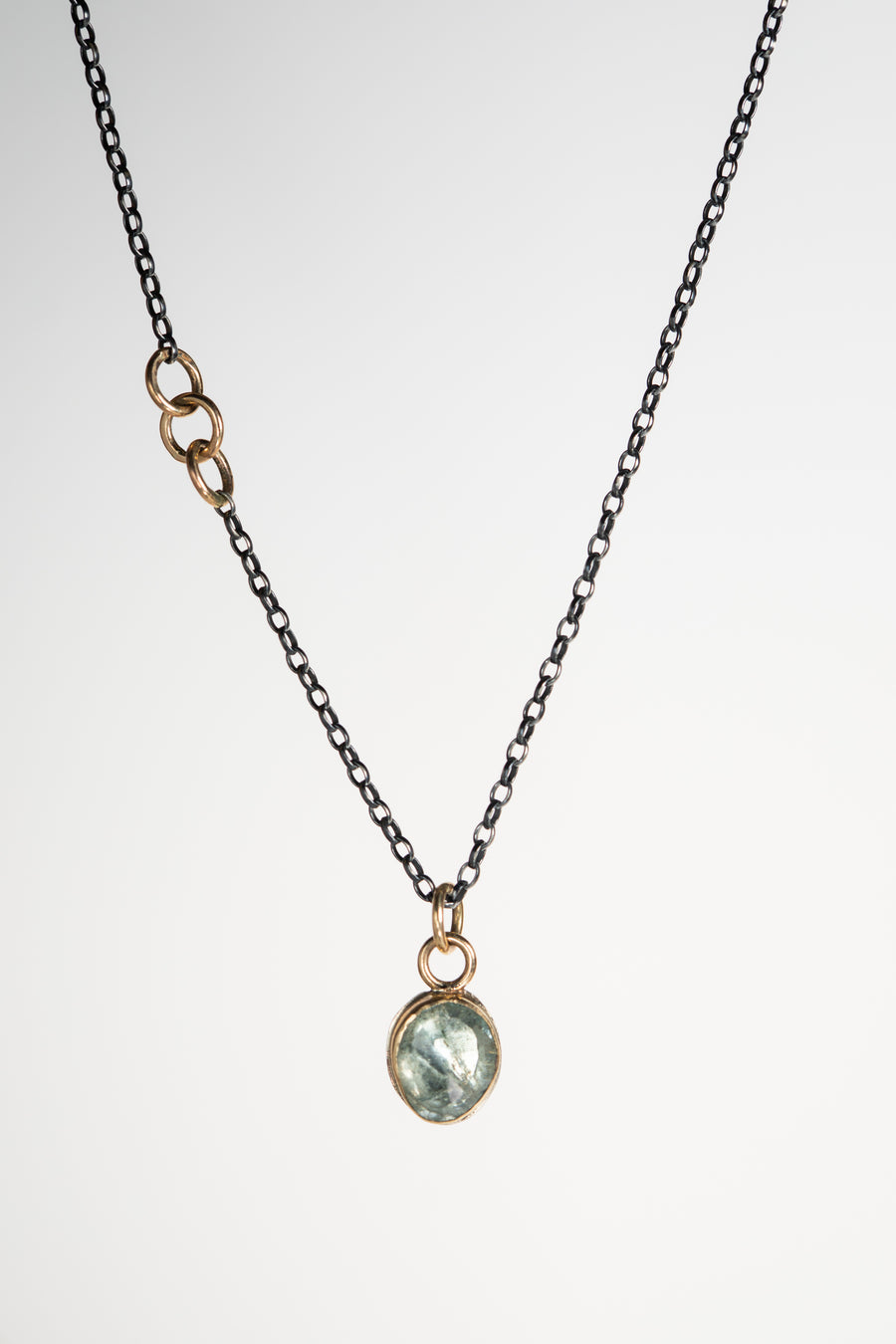 Moss Aquamarine with Gold and Sterling Silver Necklace
