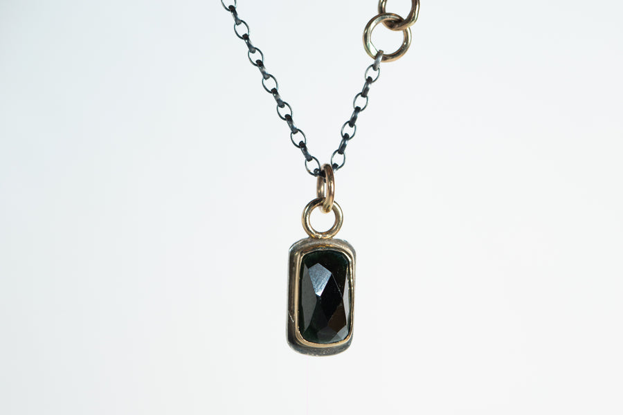 Indicolite Tourmaline with Gold and Sterling Silver Necklace