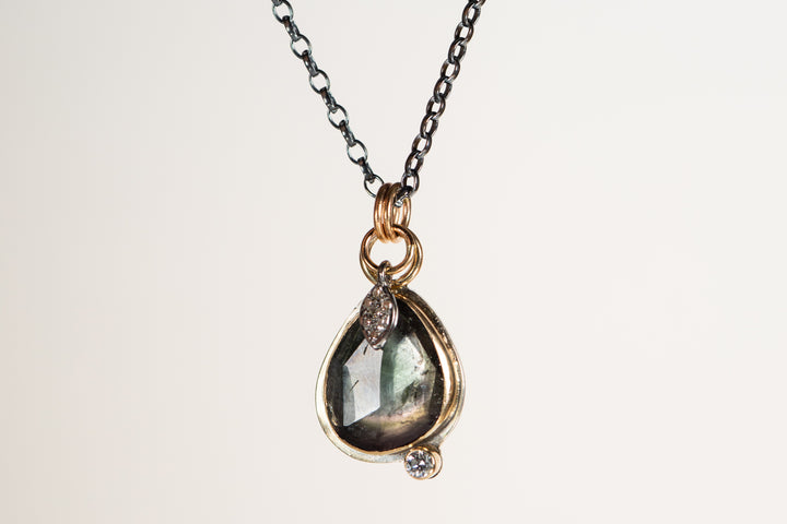 Watermelon Tourmaline and Diamond Necklace