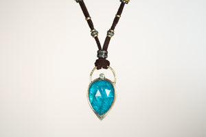 Blue Apatite and Diamond Leather Necklace
