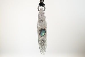 Labradorite and Pavé Diamond Leather Necklace