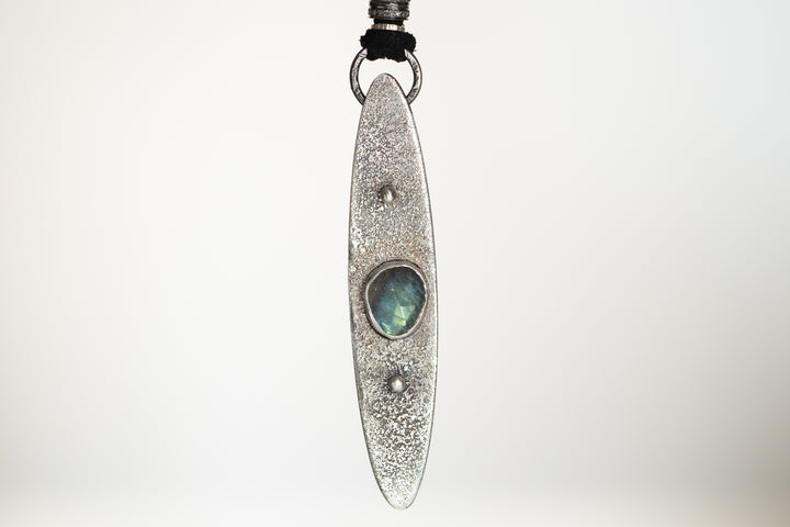 Labradorite and Pavé Diamond Leather Necklace