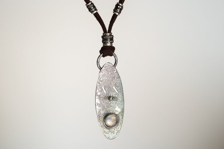 Moonstone and Pavé Diamond Leather Necklace