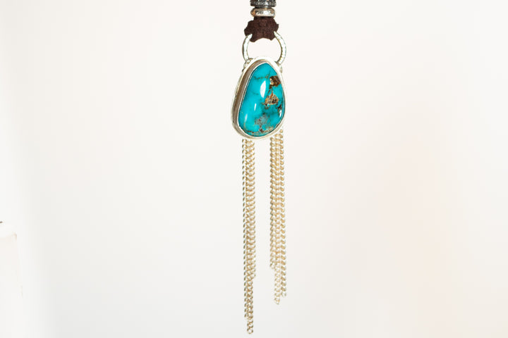 Turquoise and Pavé Diamond Necklace with Sterling Fringe