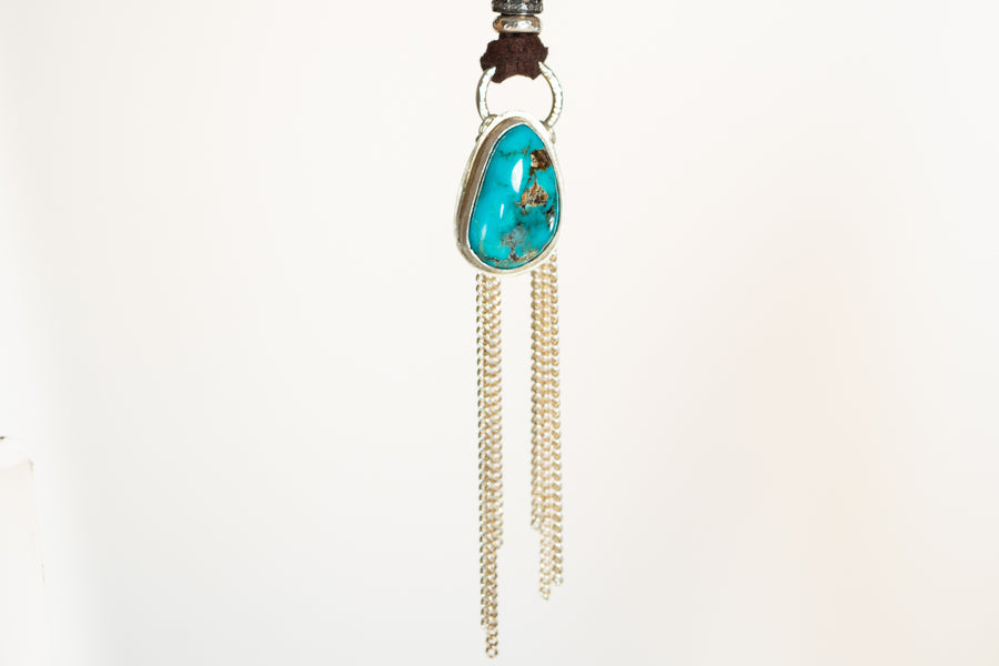 Turquoise and Pavé Diamond Necklace with Sterling Fringe