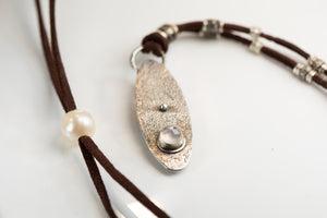 Moonstone and Pavé Diamond Leather Necklace
