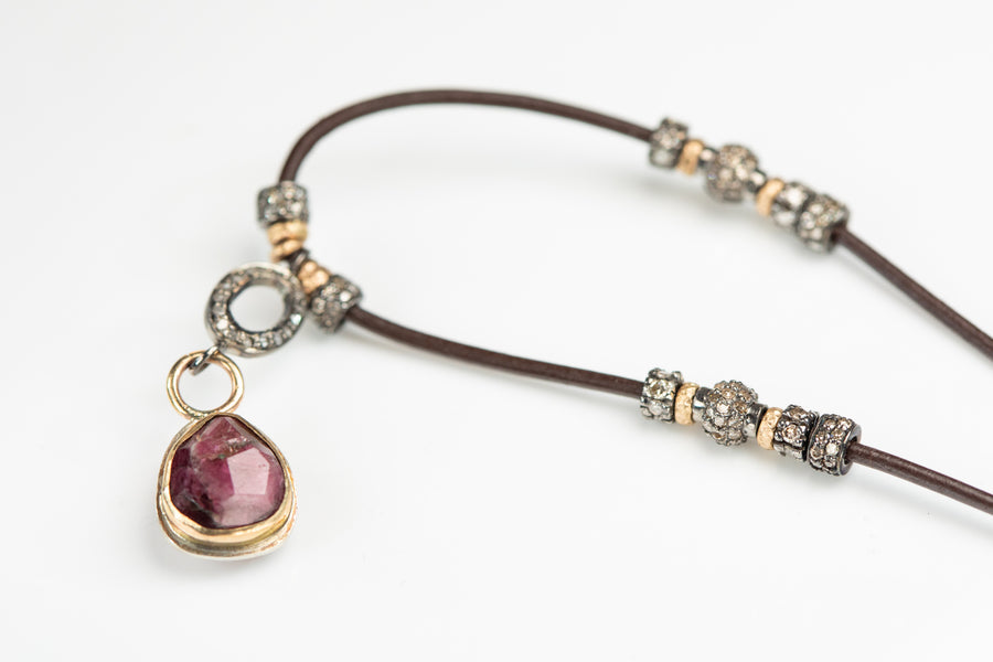 Maroon Tourmaline and Pavé Diamond Necklace