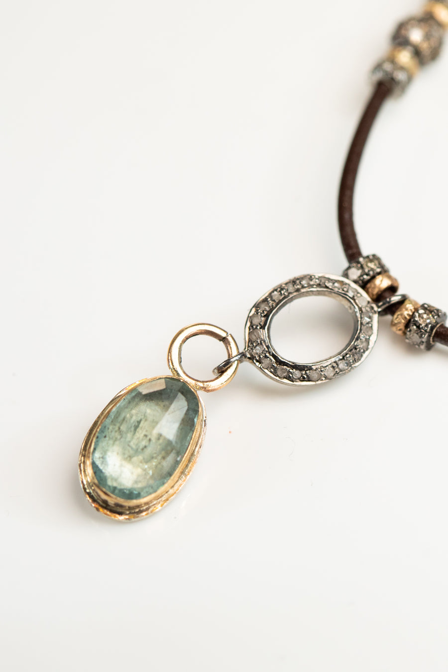 Moss Aquamarine and Pavé Diamond Necklace