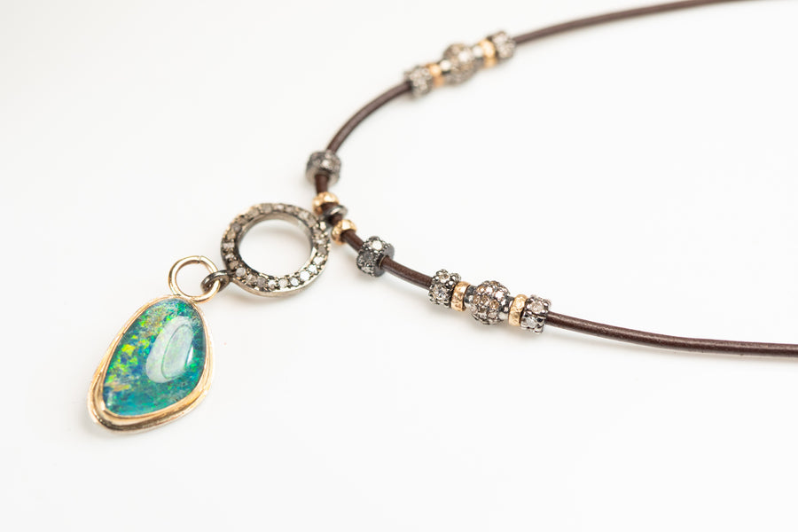 Boulder Opal and Pavé Diamond 14k Gold Necklace
