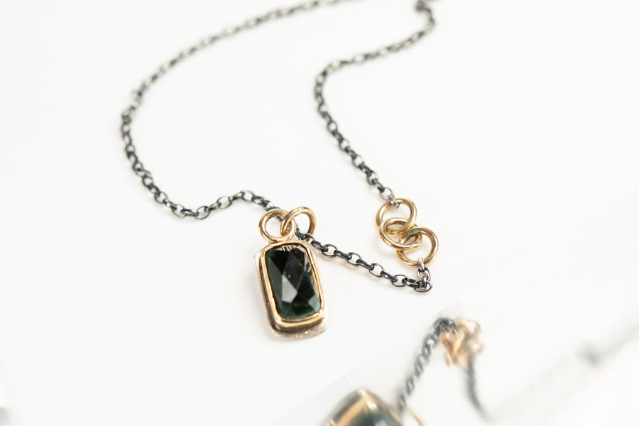 Indicolite Tourmaline with Gold and Sterling Silver Necklace