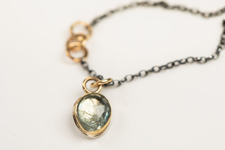 Moss Aquamarine with Gold and Sterling Silver Necklace