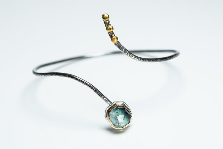 Green Tourmaline and Gold Bangle