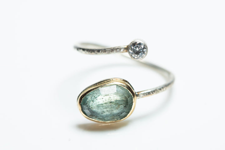 Moss Aquamarine and Gold Open Wrap Ring